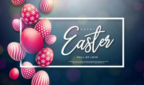 Happy Easter Illustration with Red Painted Egg and Typography Letter on Black Stock Illustration