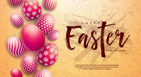 Happy Easter Illustration with Red Painted Egg and Typography Letter on Grunge Stock Illustration