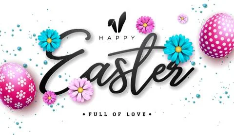 Happy Easter Illustration with Red Painted Egg and Spring Flower on White Stock Illustration