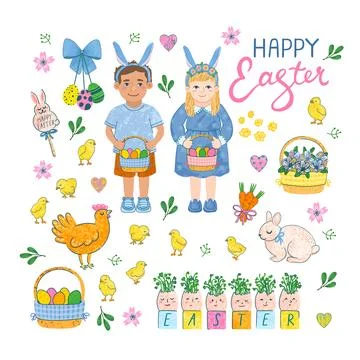 Happy Easter Illustration Set Stock Illustration