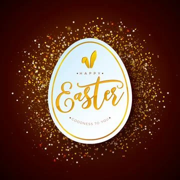 Happy Easter Illustration with Typography Lettering in Egg Shape and Gold Stock Illustration