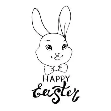 Happy Easter-an inscription and a simple contour drawing of the face of a cut Illustrazione stock