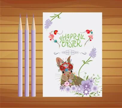 Happy easter invitation with floral design template Stock Illustration