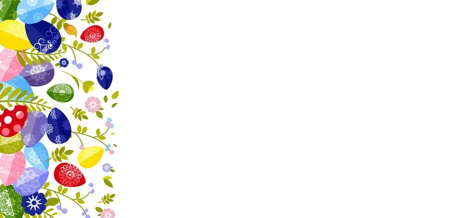 Happy Easter isolated colored eggs, spring decoration, leave, tulip flower Stock Illustration