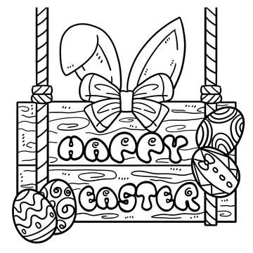 Happy Easter Isolated Coloring Page for Kids Stock Illustration