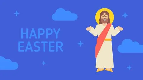Happy easter. Jesus spreads his hands and smiles. Option one. Greeting card イラスト素材