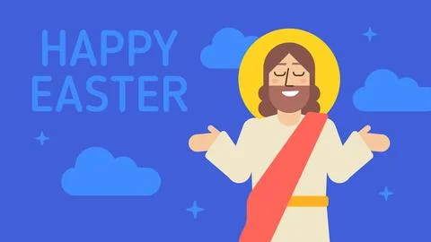Happy easter. Jesus spreads his hands and smiles. Option two. Greeting card Illustrazione stock