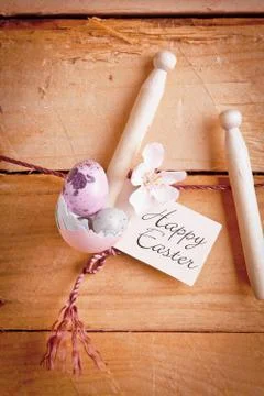 Happy easter label with eggs Stock Photos