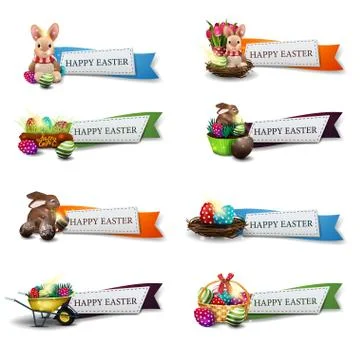 Happy Easter, large collection greeting colorful banners Stock Illustration