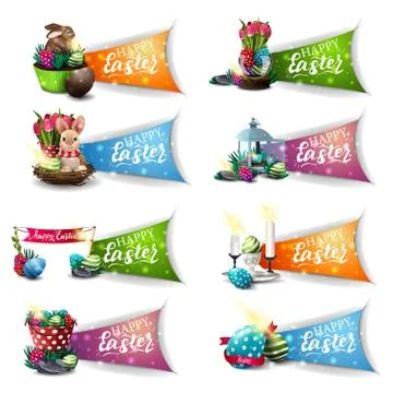 Happy Easter, large collection greeting colorful symbols in paper cut style Stock Illustration