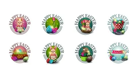 Happy Easter, large collection round greeting symbols with Easter icons イラスト素材