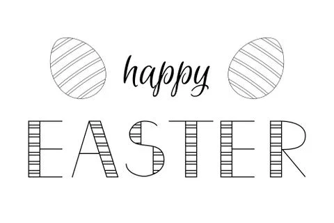 Happy Easter lettering and eggs for greeting card. Vector striped letterpress Stock Illustration