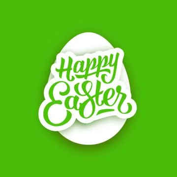 Happy Easter lettering and white paper egg Stock Illustration