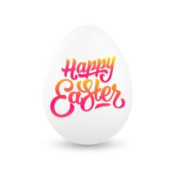 Happy Easter lettering and white paper egg Stock Illustration