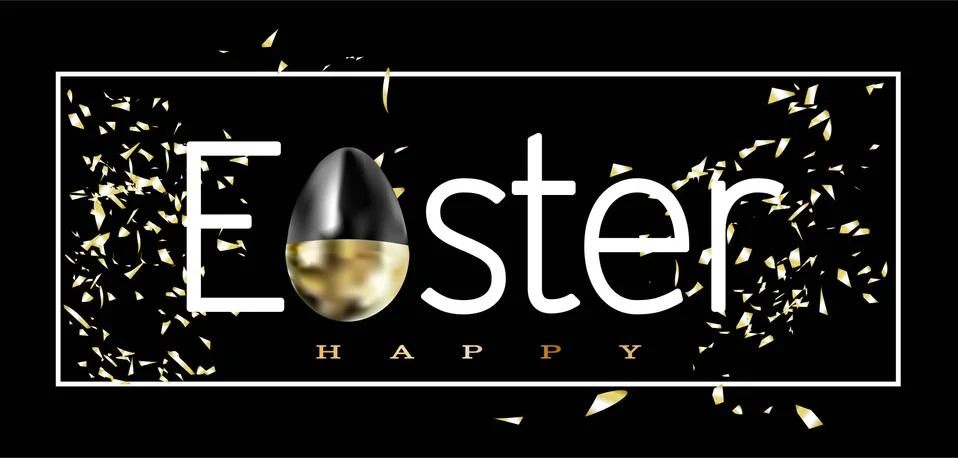 Happy easter lettering background with realistic golden glitter decorated egg イラスト素材