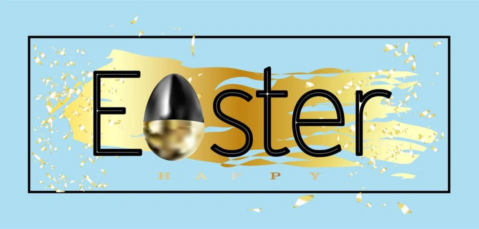 Happy easter lettering background with realistic golden glitter decorated egg イラスト素材