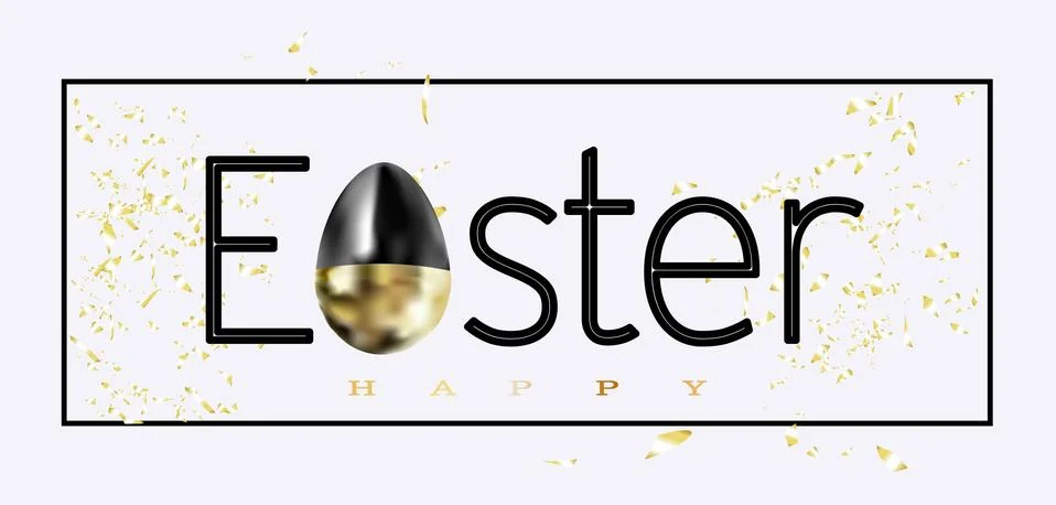 Happy easter lettering background with realistic golden glitter decorated egg Stock Illustration