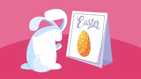 Happy easter lettering in banner with cute rabbit Stock Footage 150174209