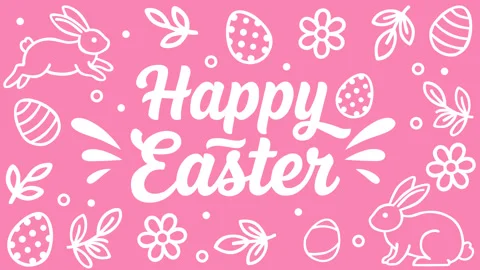 Happy Easter Lettering with Bunny and Eggs Pink Background Stock-Footage 331609553