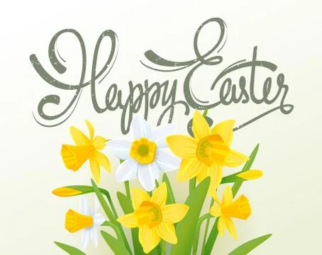 Happy easter lettering calligraphy card. Happy Easter greeting card with flowers Stock Illustration
