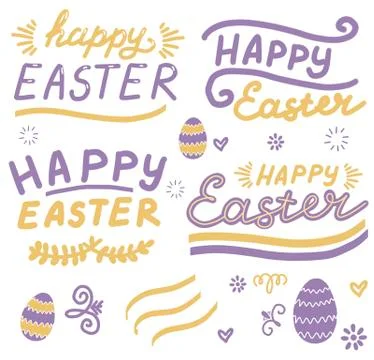 Happy Easter, lettering calligraphy set, colorful isolated handwritten text o Illustrazione stock
