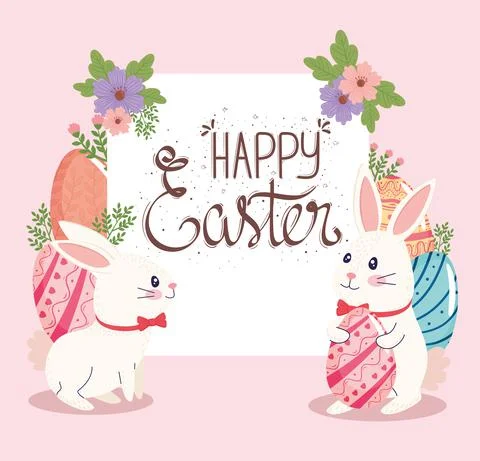 Happy easter lettering card with Illustrazione stock