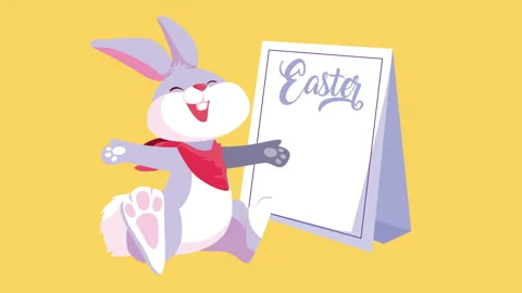 Happy easter lettering with cute rabbit and banner Stock Footage 150171718