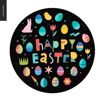 Happy easter lettering dark round イラスト素材