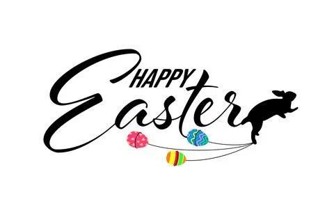 Happy easter lettering design with easter eggs and rabbit. Happy easter day. Stock Illustration