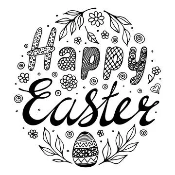 Happy Easter lettering with doodle elements. Illustrazione stock