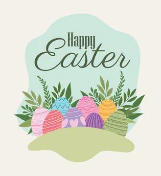 Happy easter lettering with easter eggs Illustrazione stock
