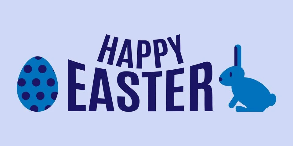Happy Easter lettering with egg and rabbit. Blue colors Stock-Illustration
