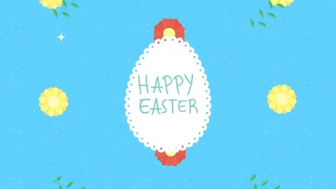 Happy easter lettering in egg with flowers and leaves dynamic festive motio.. Vídeo Stock 338314874