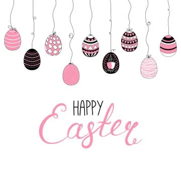 Happy Easter lettering with eggs Illustrazione stock