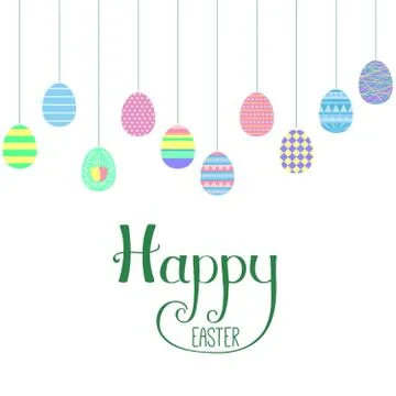 Happy Easter lettering with eggs Stock Illustration