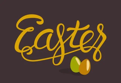 Happy Easter Lettering with Eggs Isolated on Brown Stock Illustration