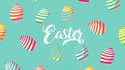 Happy easter lettering with eggs painted pattern Stock Footage 150176936