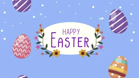Happy easter lettering with eggs painted pattern Stock Footage 179500818