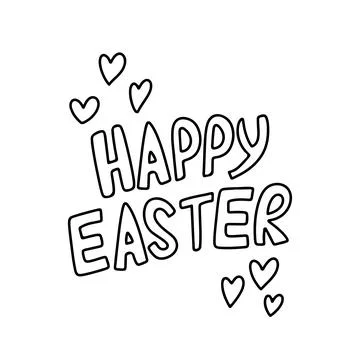 Happy Easter lettering in hand drawn doodle style. Ink illustration. Isolated Stock Illustration