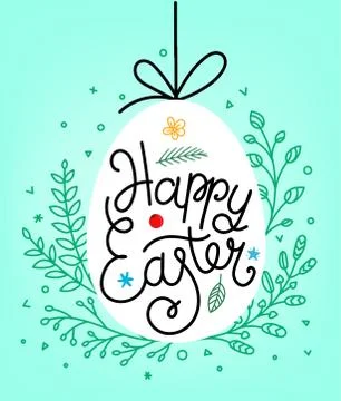 Happy Easter lettering inscription. Easter eggs in doodle style Stock Illustration