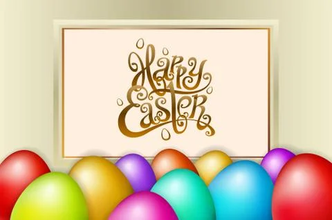 Happy easter lettering modern calligraphy, colorful egg vector Stock Illustration