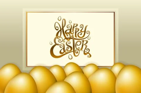 Happy easter lettering modern calligraphy, gold egg vector Stock Illustration