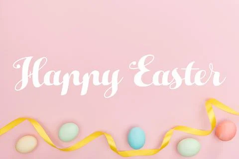 Happy easter lettering painted eggs Stock Photos