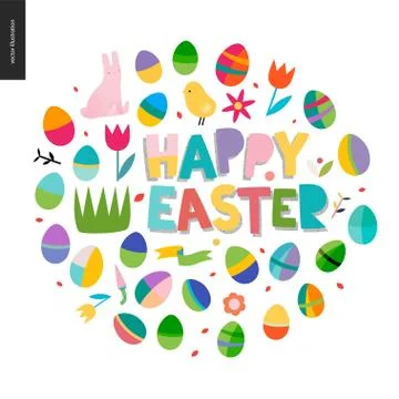 Happy easter lettering round イラスト素材