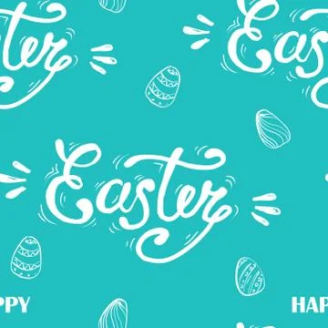 Happy Easter lettering on seamless background. Seamless pattern with eggs Stock Illustration