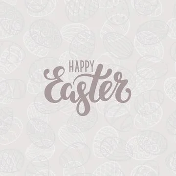 Happy Easter lettering on seamless background of doodle eggs. design for ho.. イラスト素材