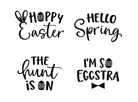 Happy Easter lettering set. Black hand lettered quotes with eggs for greeting Illustrazione stock
