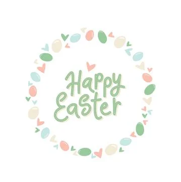 Happy Easter lettering sign with egg minimalistic style frame. Vector stock Stock Illustration