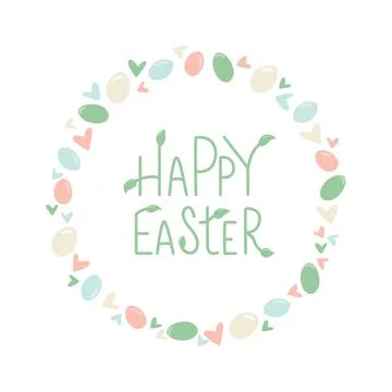 Happy Easter lettering sign with egg minimalistic style frame. Vector stock Stock Illustration