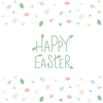 Happy Easter lettering sign with egg minimalistic style frame. Vector stock Stock Illustration
